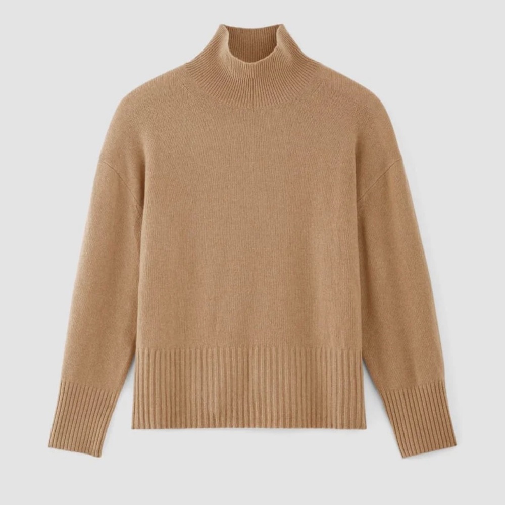 Everlane Cashmere Tan oversized Turtleneck Sweater tan camel small
